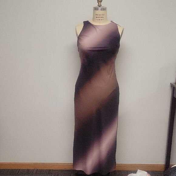 Showpo Nylussa High Neck Slip Midi Dress, New With Tags. Dusk Ombre, Size 4 - Picture 1 of 5